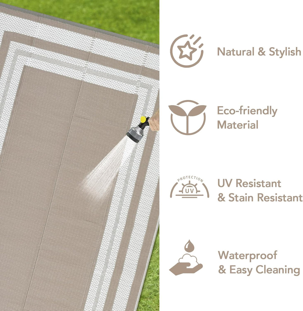 Garvee 9x12 Outdoor Patio Rug Plastic Straw Rug Waterproof Panel Grey Brown