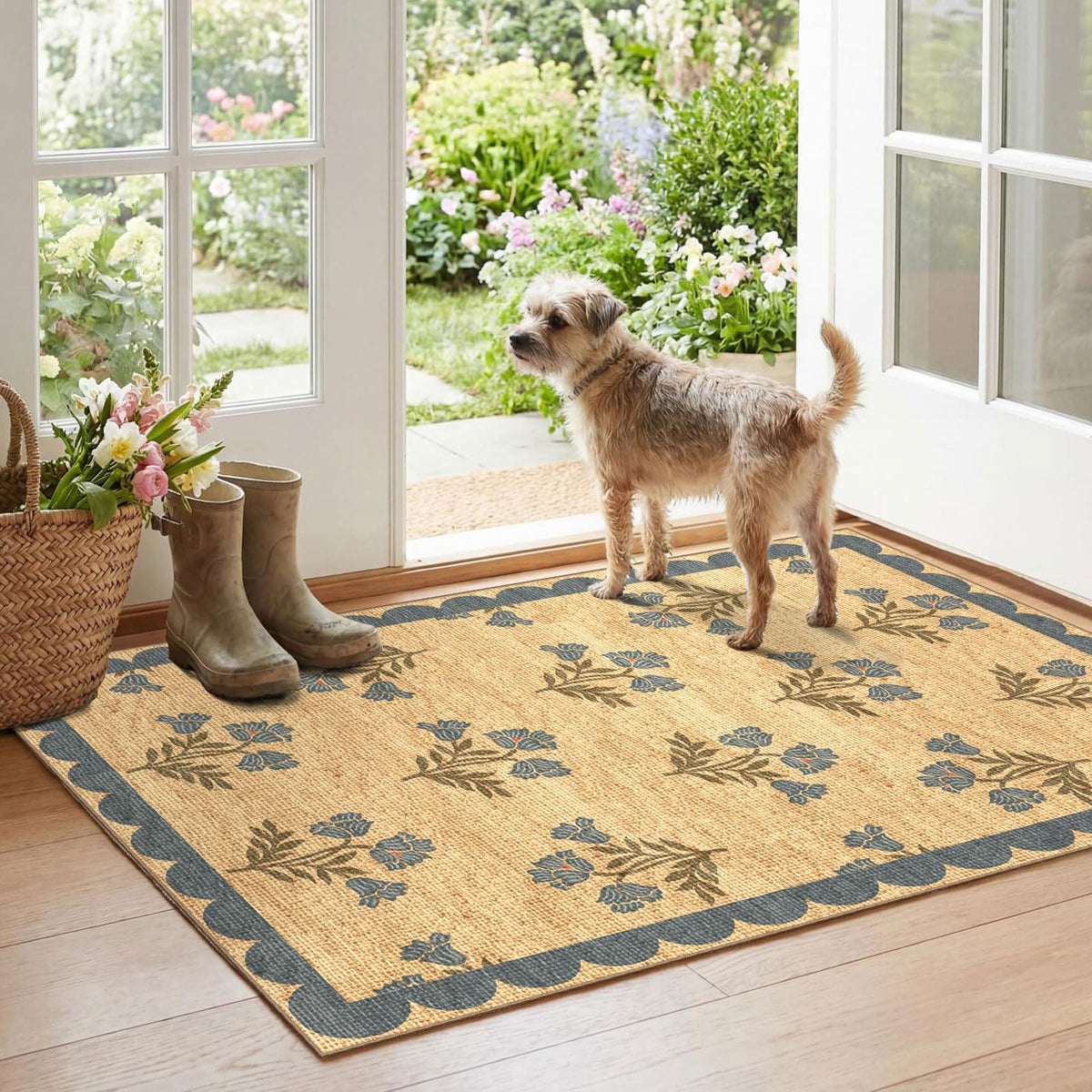 Floral Outdoor Rugs, 28"x43" Front Door Mat Indoor Outside Entrance