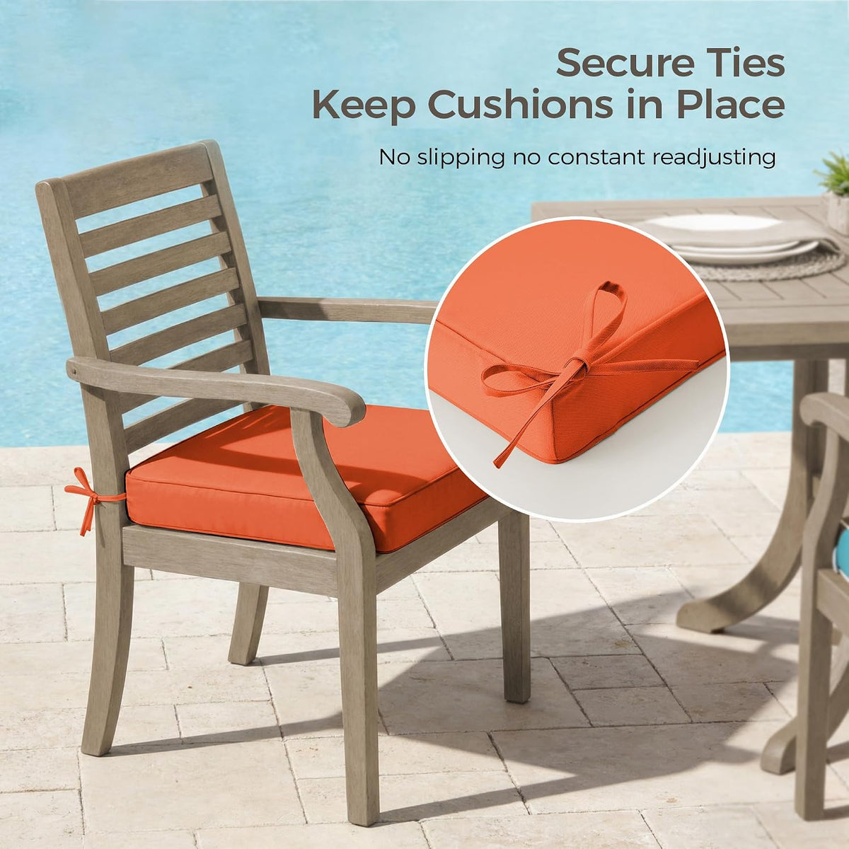 UNIKOME Outdoor Chair Cushions Set of 4, Water Resistant Patio Seat Cushions with Ties for Outdoor Furniture, High-Density Foam, UV & Fade Resistant, Piped Edge – 19" x 19" x 3", Orange