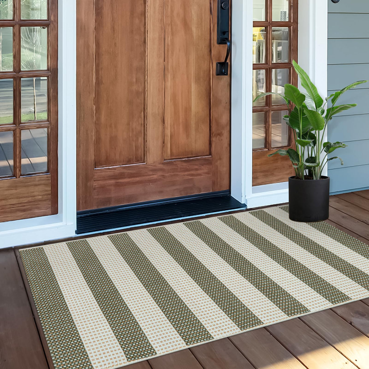 OJIA Washable Area Rug 4'x6', Striped Indoor Outdoor Rugs Patio Camping Rug