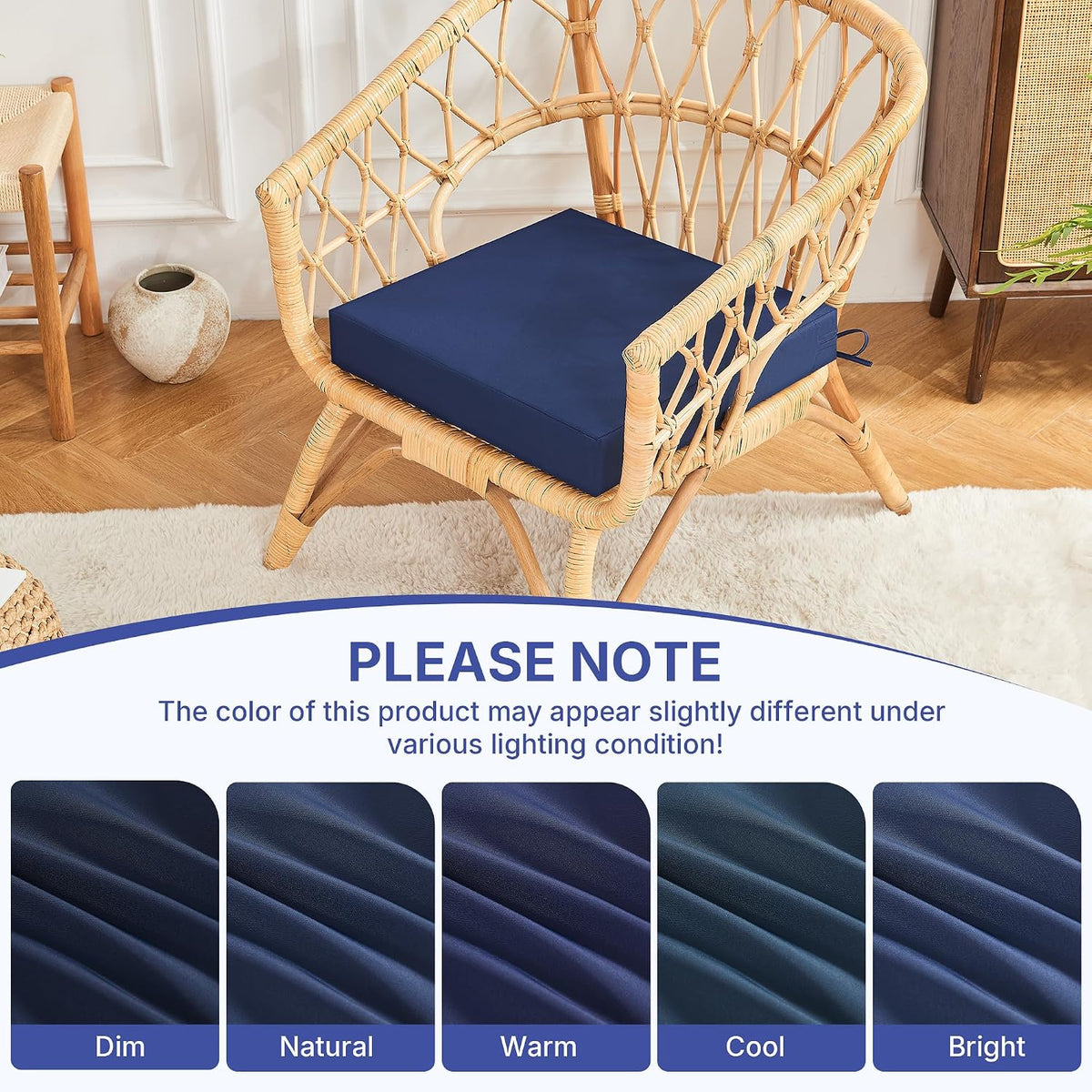 Outdoor Chair Cushions Set of 4 for Outdoor Patio Furniture, Waterproof Patio Seat Cushions with Handle & Ties, 3 Year Color Fastness Square Garden Sofa Couch Pads, 19" x 19" x 3", Navy Blue