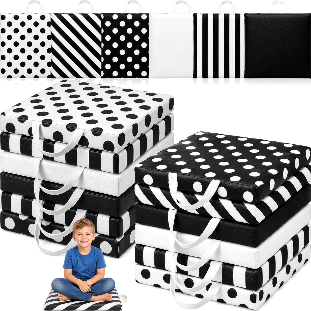 Beeveer 12 Pcs 12'' Floor Cushions with Handle for Kids Classroom Flexible Seating Floor Pillow Waterproof Cushions Seating for Toddlers Daycare Nursery Preschool School Home (Pencil,Yellow)