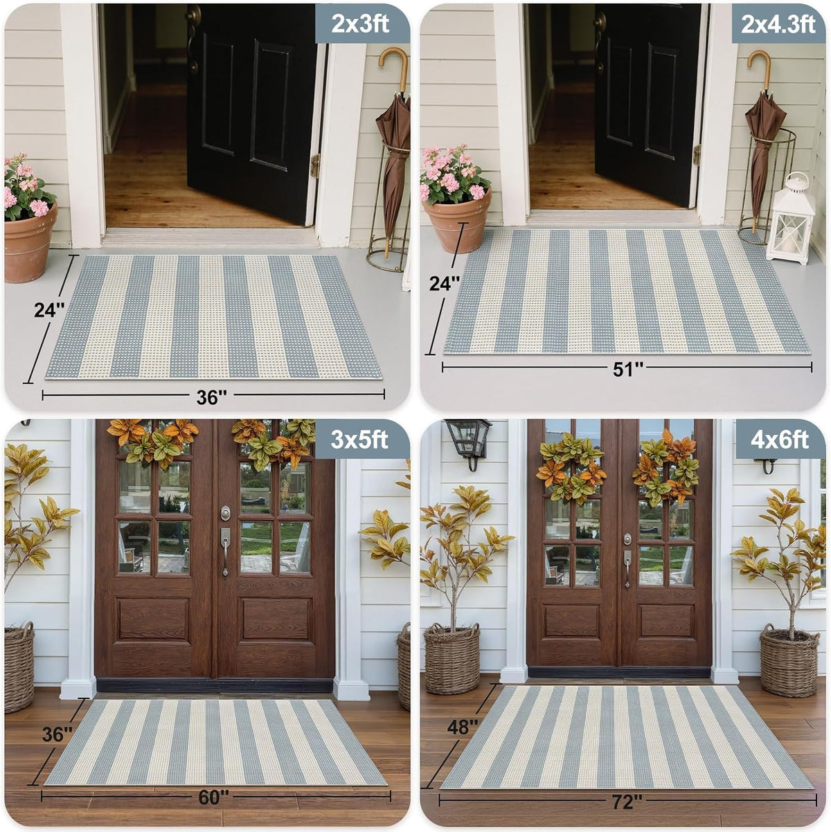 OJIA Washable Area Rug 4'x6', Striped Indoor Outdoor Rugs Patio Camping Rug
