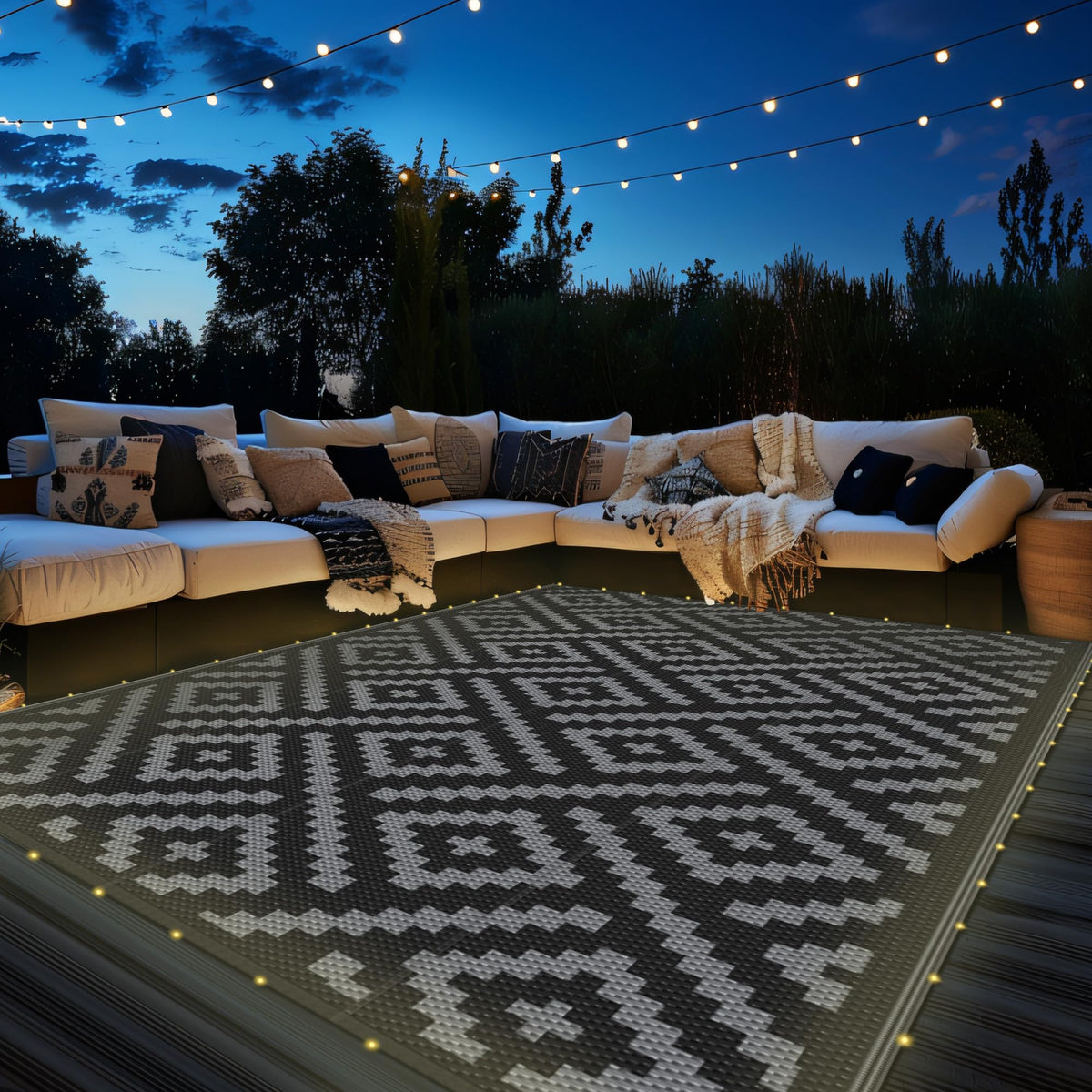 GENIMO Outdoor Rug, Waterproof Plastic Rugs for Patio, 5'x8' Black Grey