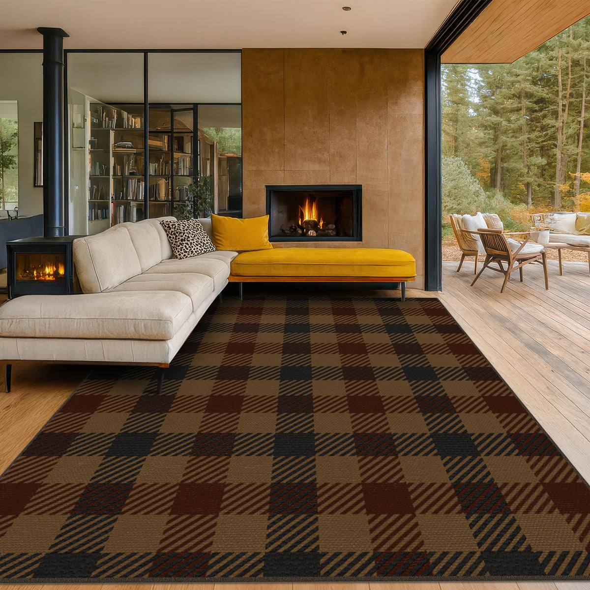 JTJ Easy Jute 3x5 Outdoor Rug for Front Porch, Washable Sage Green Plaid