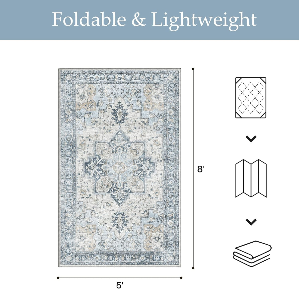 GENIMO 5x8 Outdoor Rug, Washable for Patio and Deck, Light Blue