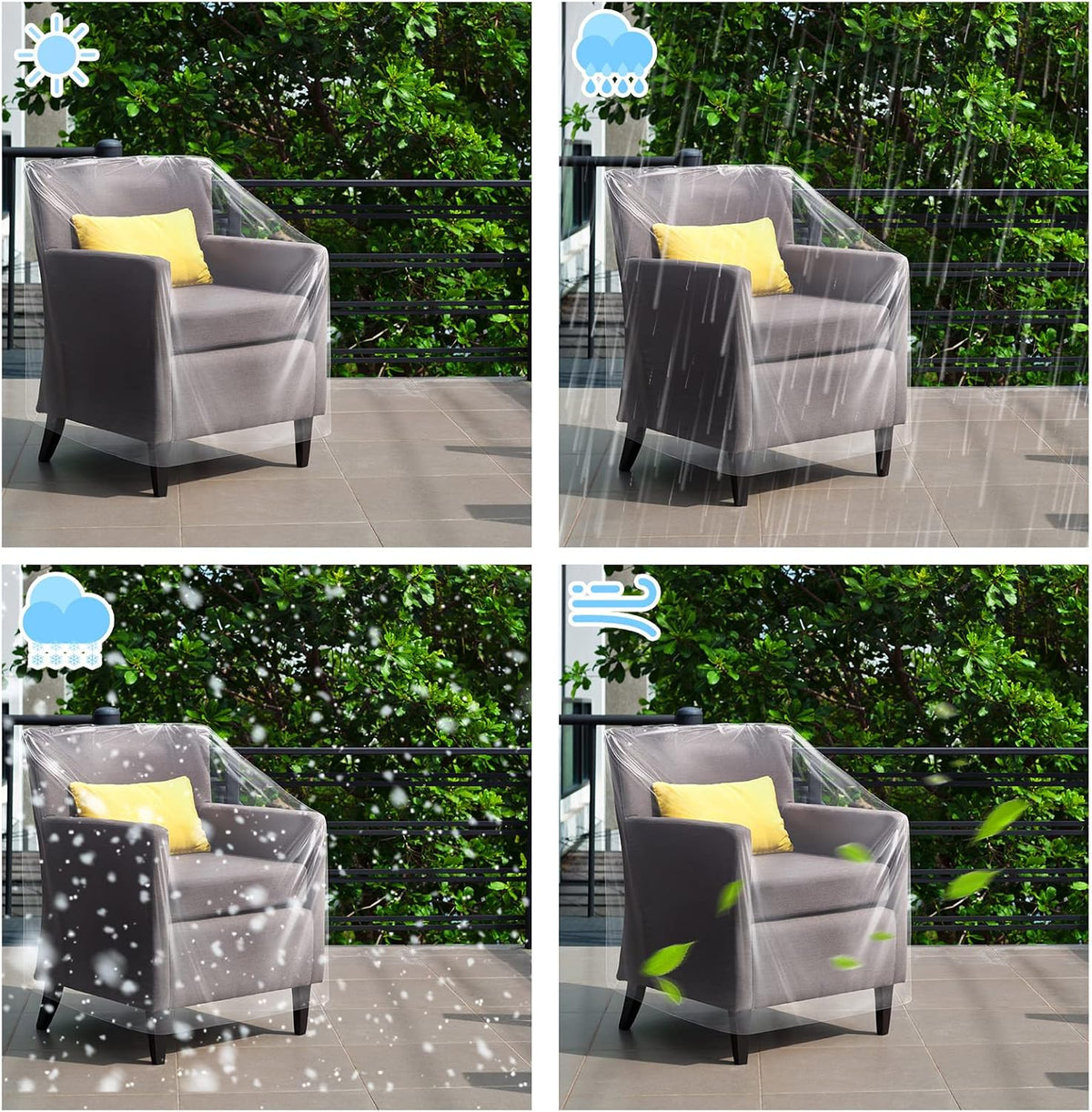 Tudomro 4 Pcs Outdoor Clear Plastic Chair Covers Waterproof Dust Proof