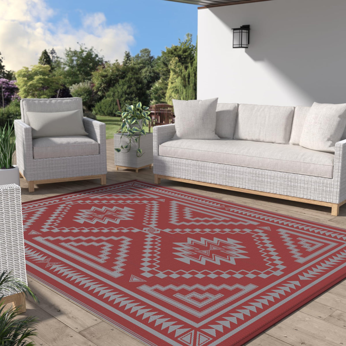 GENIMO Outdoor Rug, Waterproof Plastic Rugs for Patio, 5'x8' Black Grey