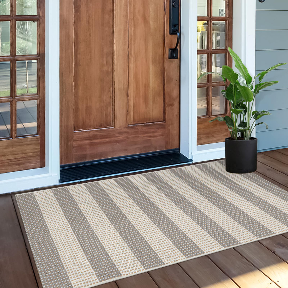 OJIA Washable Area Rug 4'x6', Striped Indoor Outdoor Rugs Patio Camping Rug