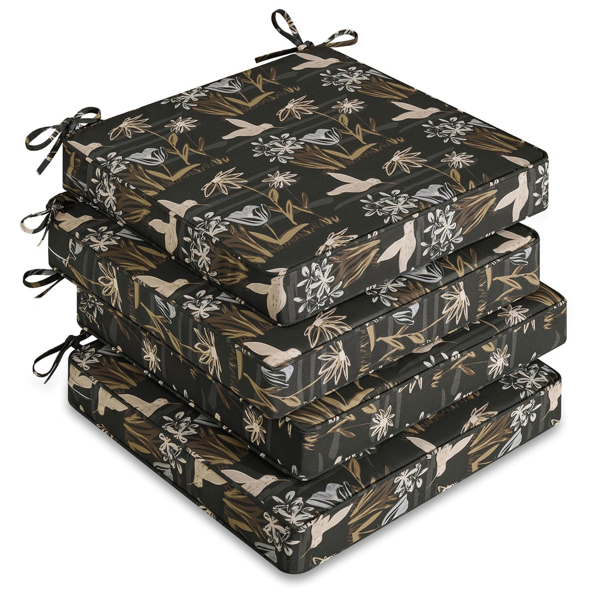 downluxe Outdoor Chair Cushions Set of 4, Waterproof 19" x 19" x 3" Patio Chair Cushion with Non-Slip Ties & Handle, Square Outdoor Cushion for Patio Furniture with Removable Cover, Navy
