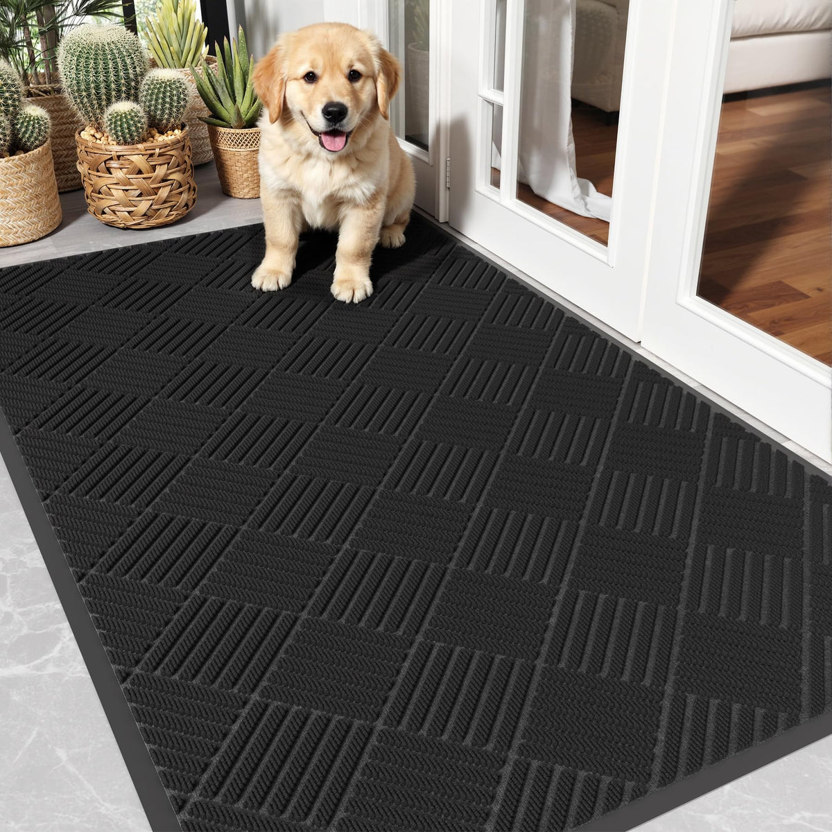 Front Door Mat, 3' x 5' Heavy Duty Door Mat Outside Entrance, Non-Slip Welcome Mat, Absorbent & Dirt Resistant, Low Profile Large Door Mats, Commercial Rugs for Entryway Indoor Outdoor, Grey