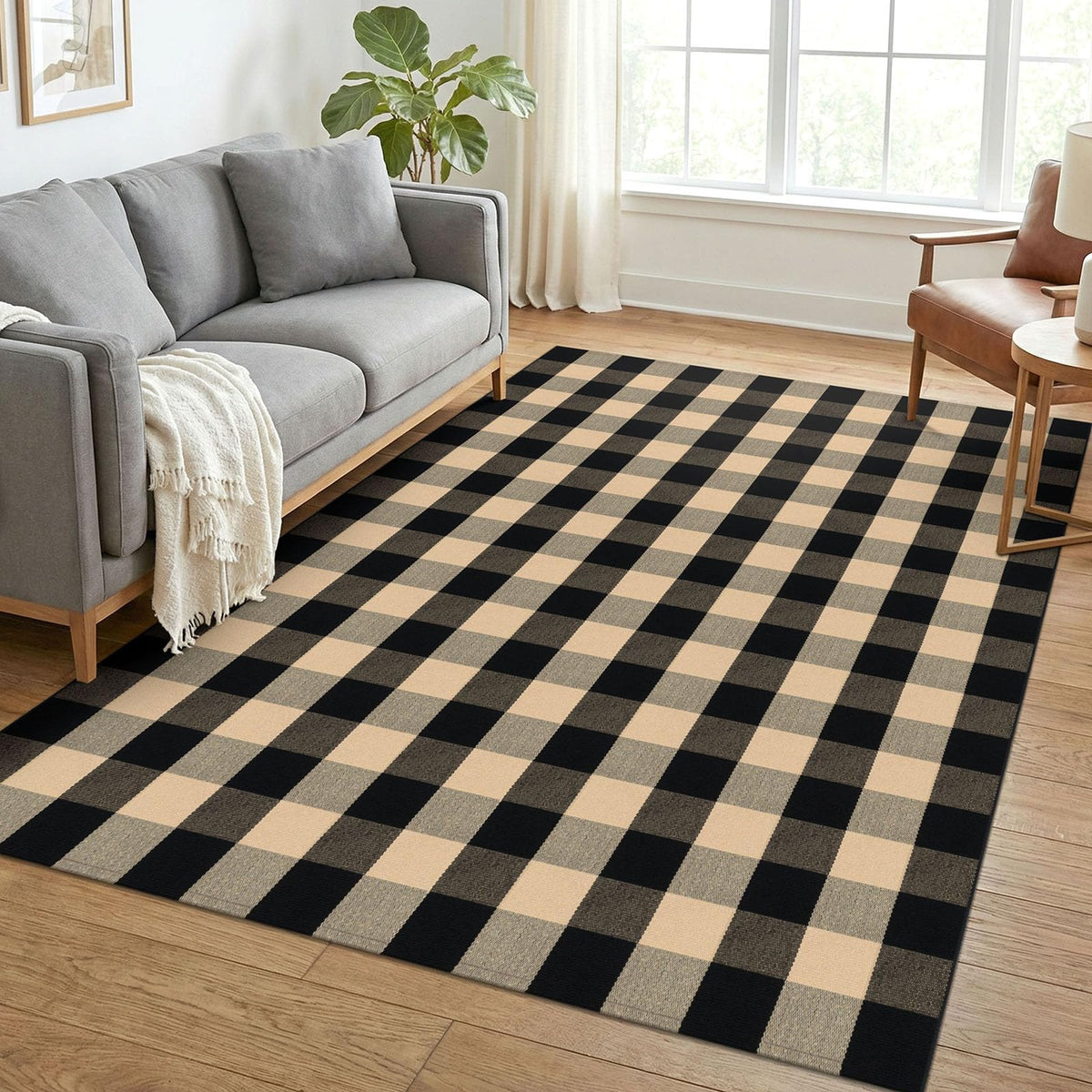 KOZYFLY Buffalo Plaid Area Rugs 27.5x43 in Black and White Checkered Rug