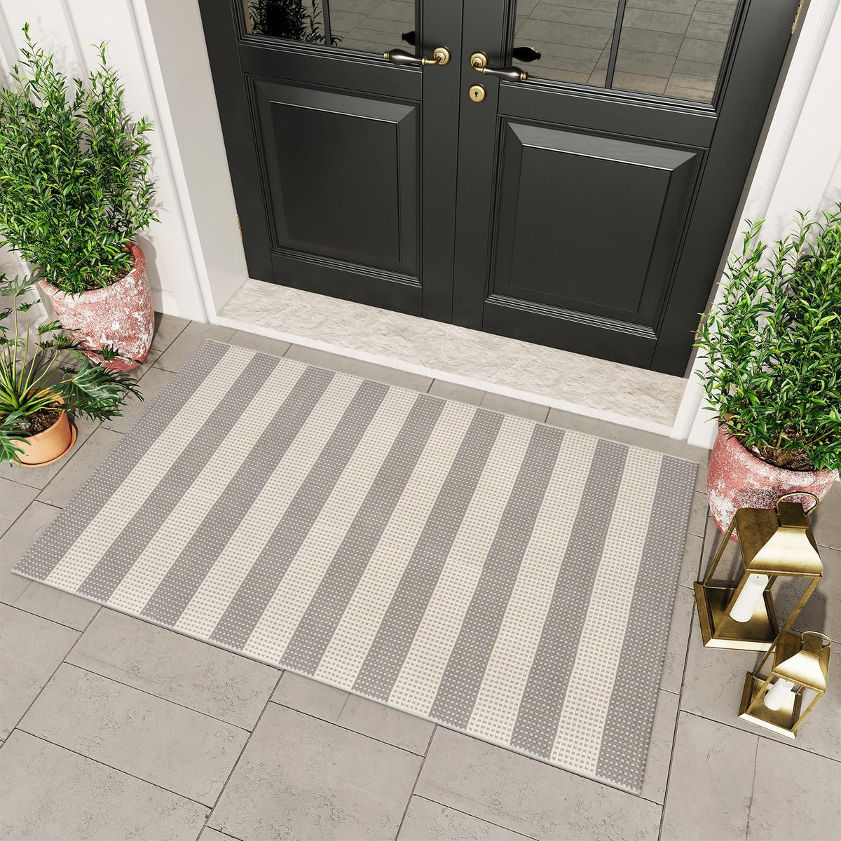 OJIA Washable Area Rug 4'x6', Striped Indoor Outdoor Rugs Patio Camping Rug
