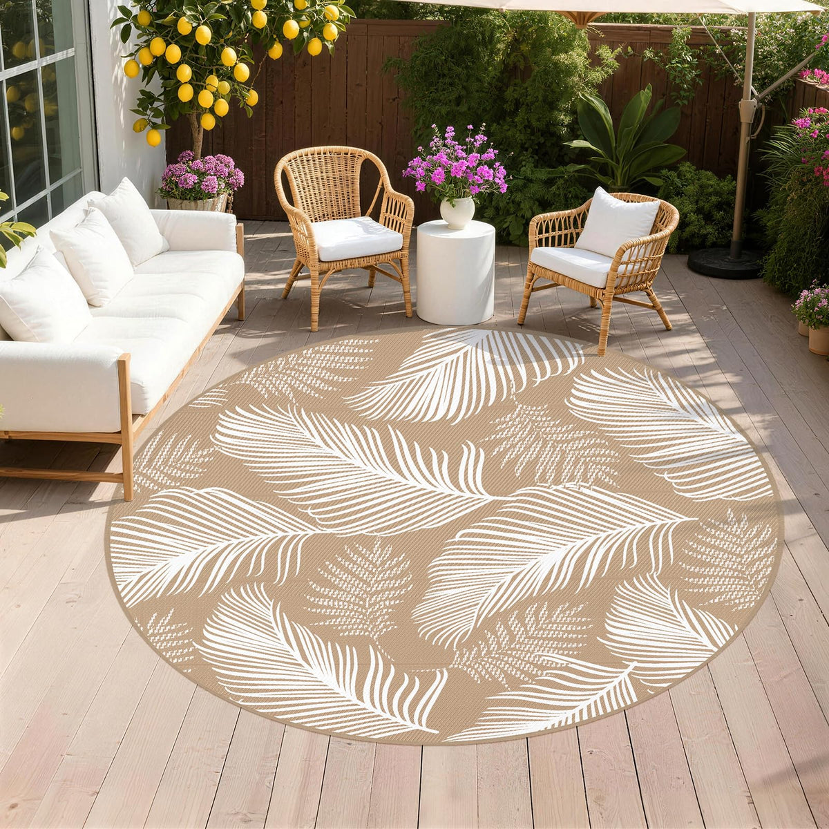 Pauwer Waterproof Outdoor Rug 5x8, Plastic Straw Patio Rug, Leaf Brown