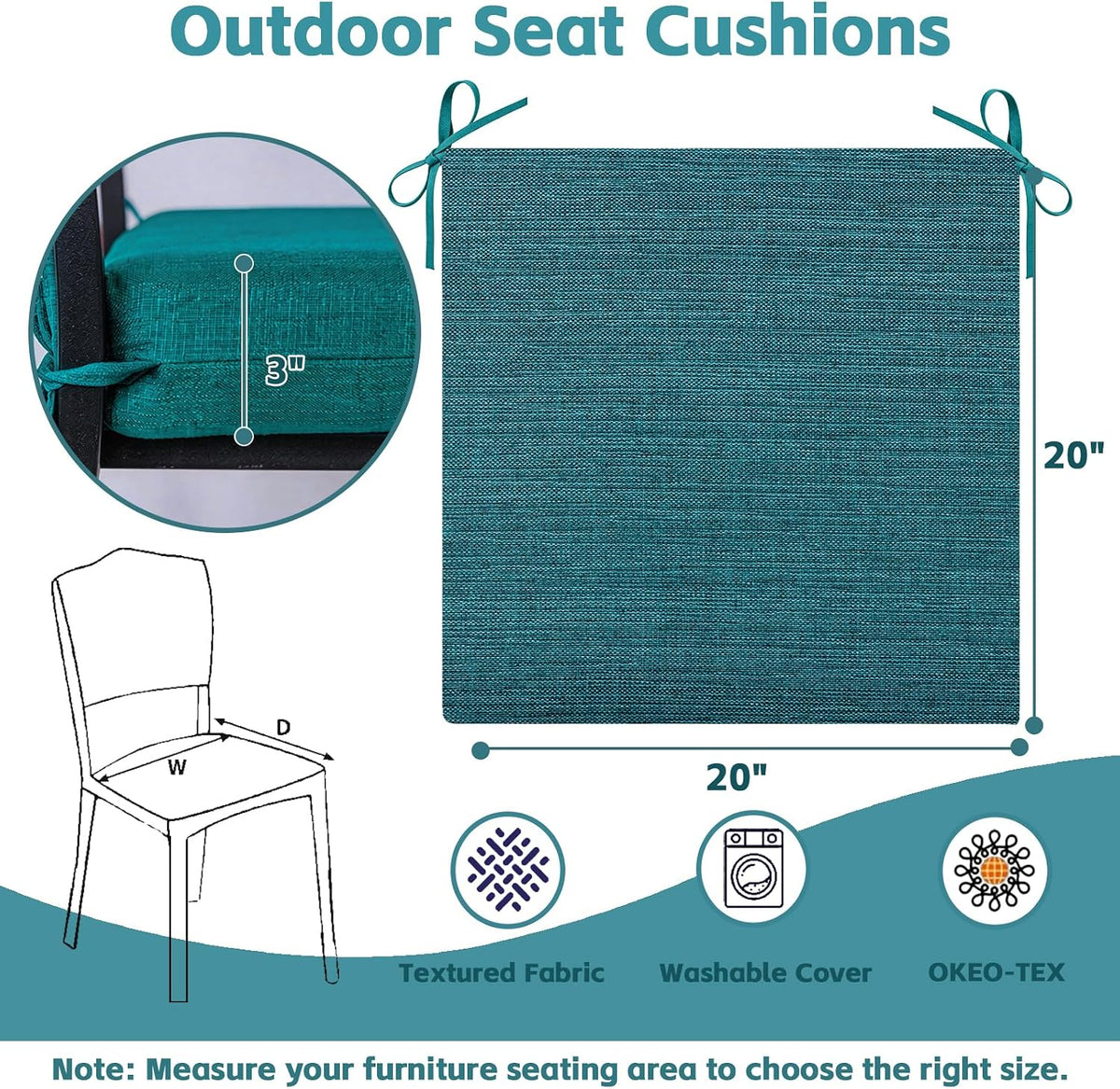 COZYVIDA Outdoor Chair Cushions Pad 20"x20"x3.1" Set of 4,Malachite