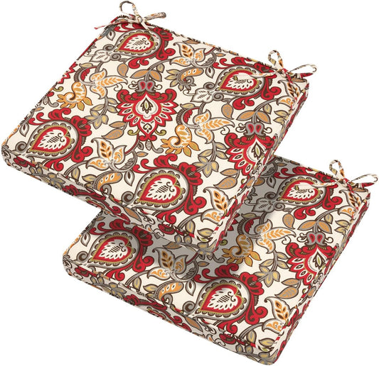 Magpie Fabrics Indoor Outdoor Waterproof Square Chair Cushion, 18" x 18" x 2.5", 2 Pack, Water Resistant Seat Cushions, for Patio Garden Office, Phoenix Red Orange