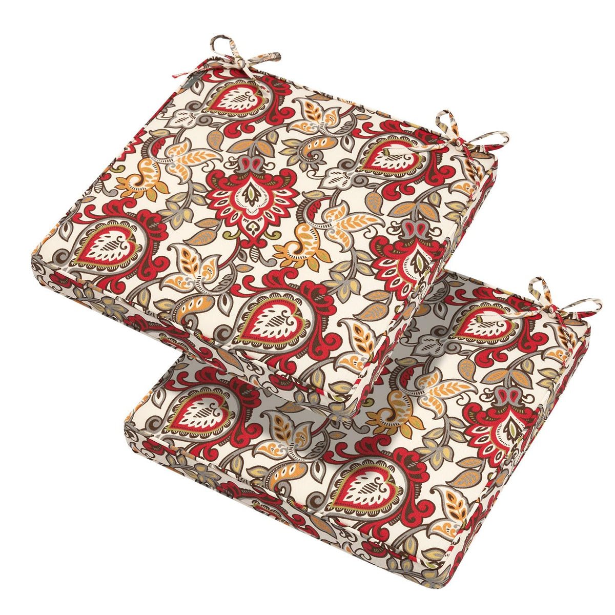 Magpie Fabrics Indoor Outdoor Waterproof Square Chair Cushion, 18" x 18" x 2.5", 2 Pack, Water Resistant Seat Cushions, for Patio Garden Office, Phoenix Red Orange