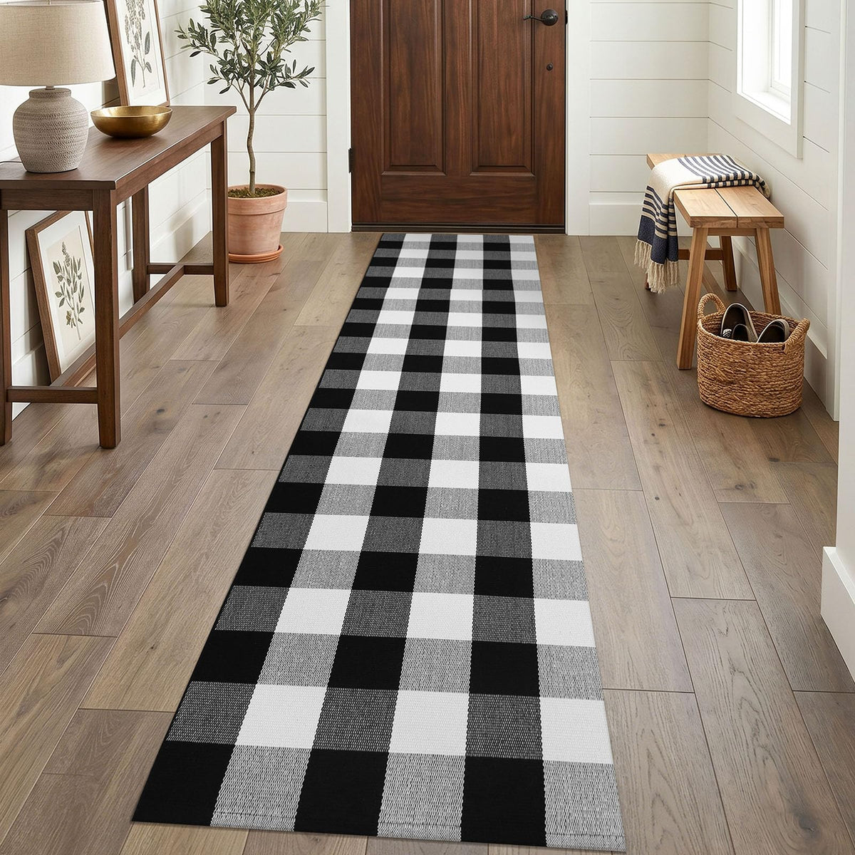 KOZYFLY Buffalo Plaid Area Rugs 27.5x43 in Black and White Checkered Rug