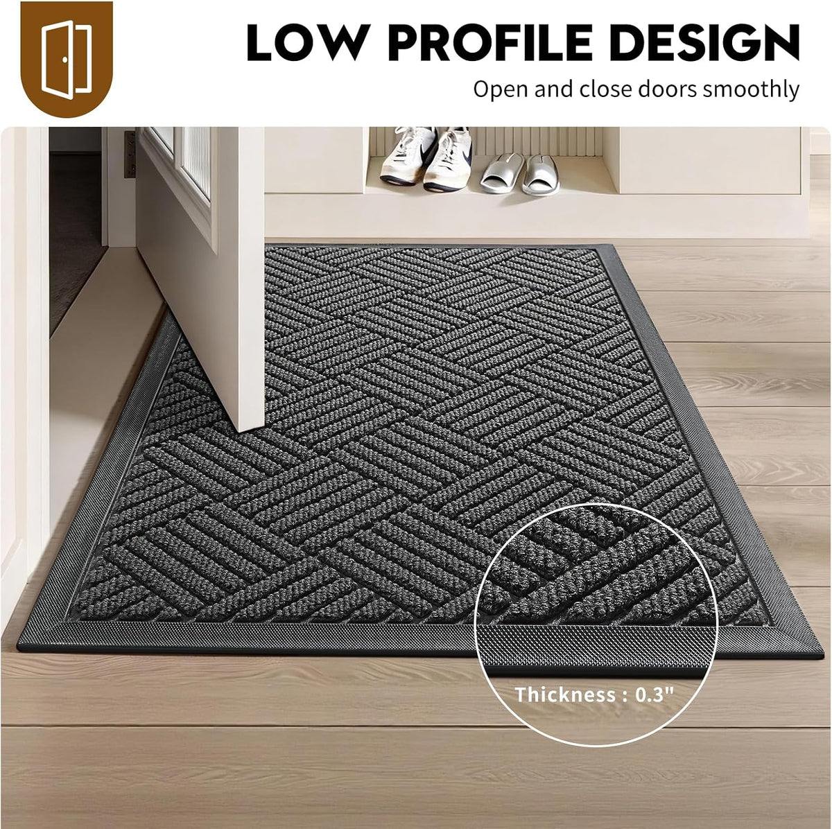 Front Door Mat, Heavy Duty Non-Slip Doormat 29.5"x17", Grey