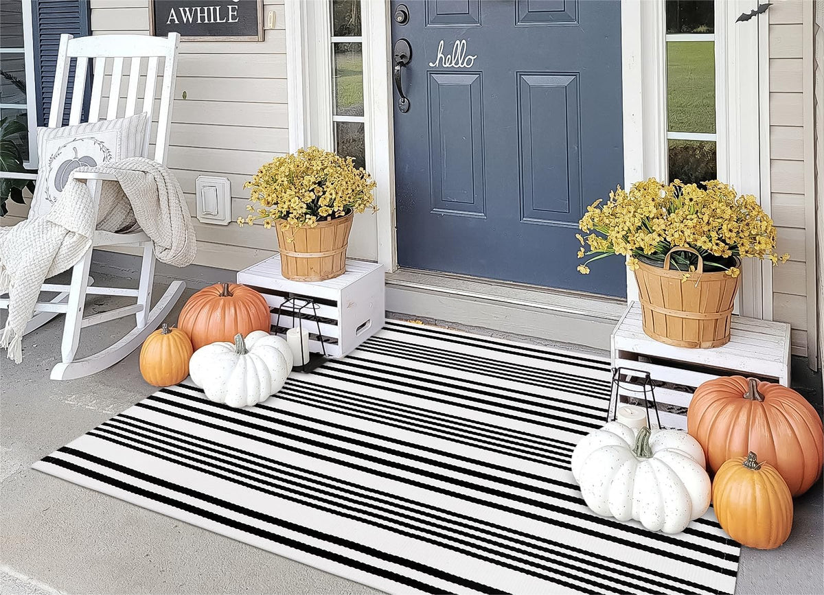 OJIA Outdoor Rug 3'x5', Black and Tan Patio Rugs Fall Door Mat Outside