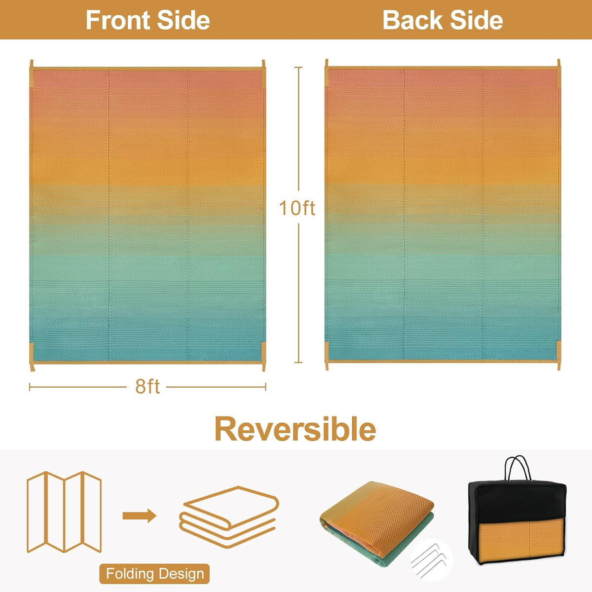 Lahome Extra Large Outdoor Rug 8x10 Patio Waterproof,Reversible Camping Rug