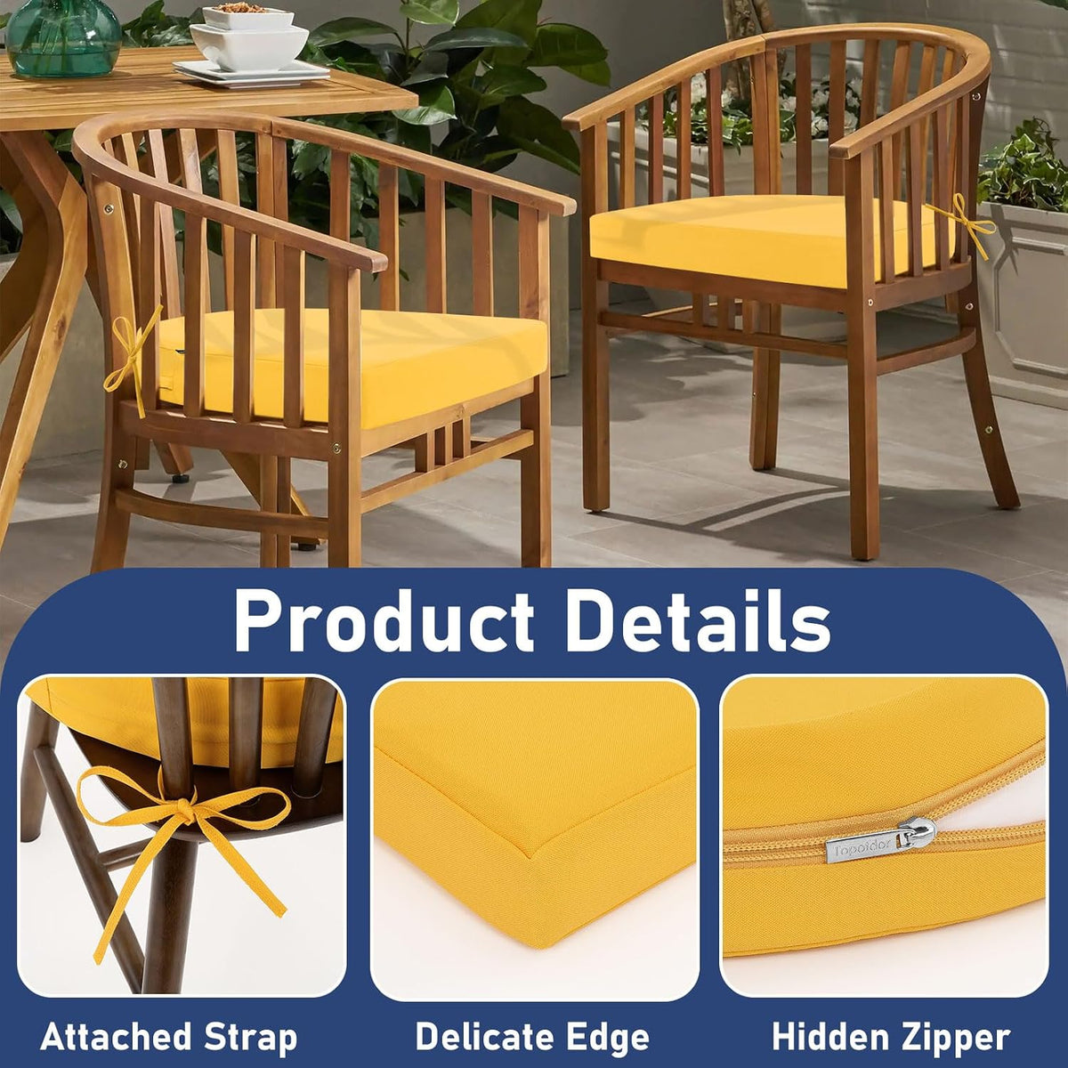 Topotdor Outdoor Chair Cushions Set of 2,17"x16"x2" Patio Chair Pads,Yellow