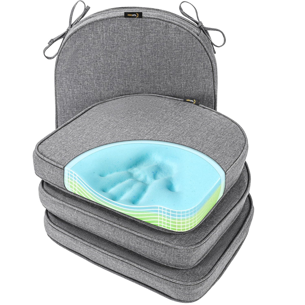 SUNROX Gel Memory Foam Chair Cushions, FadeShield Water-, Stain-Resistant Durable Reversible Seat Cushion Pads with Ties for Indoor/Outdoor Kitchen Dining Office 17"x16" Set of 2, Navy