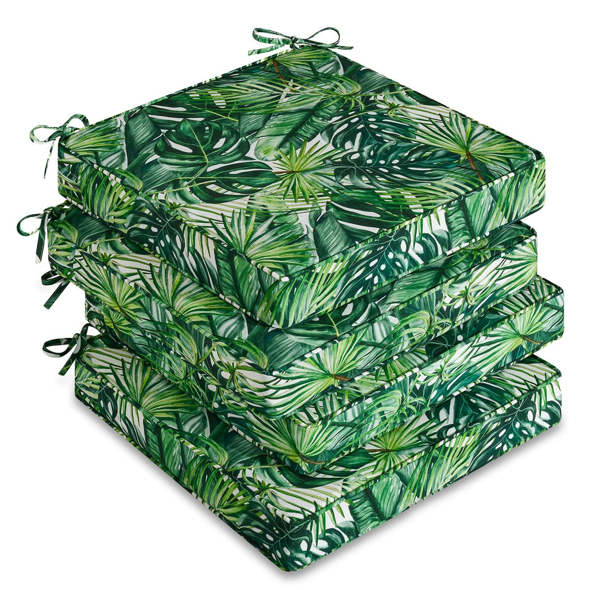 downluxe Outdoor Chair Cushions Set of 4, Waterproof 19" x 19" x 3" Patio Chair Cushion with Non-Slip Ties & Handle, Square Outdoor Cushion for Patio Furniture with Removable Cover, Navy