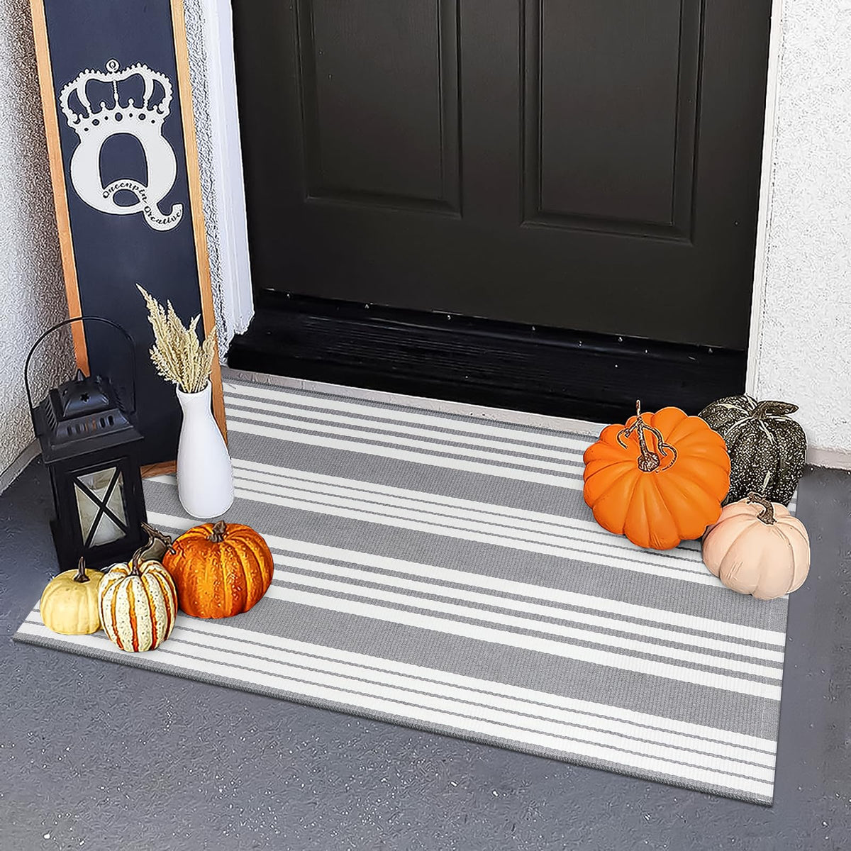 OJIA Outdoor Rug 3'x5', Black and Tan Patio Rugs Fall Door Mat Outside
