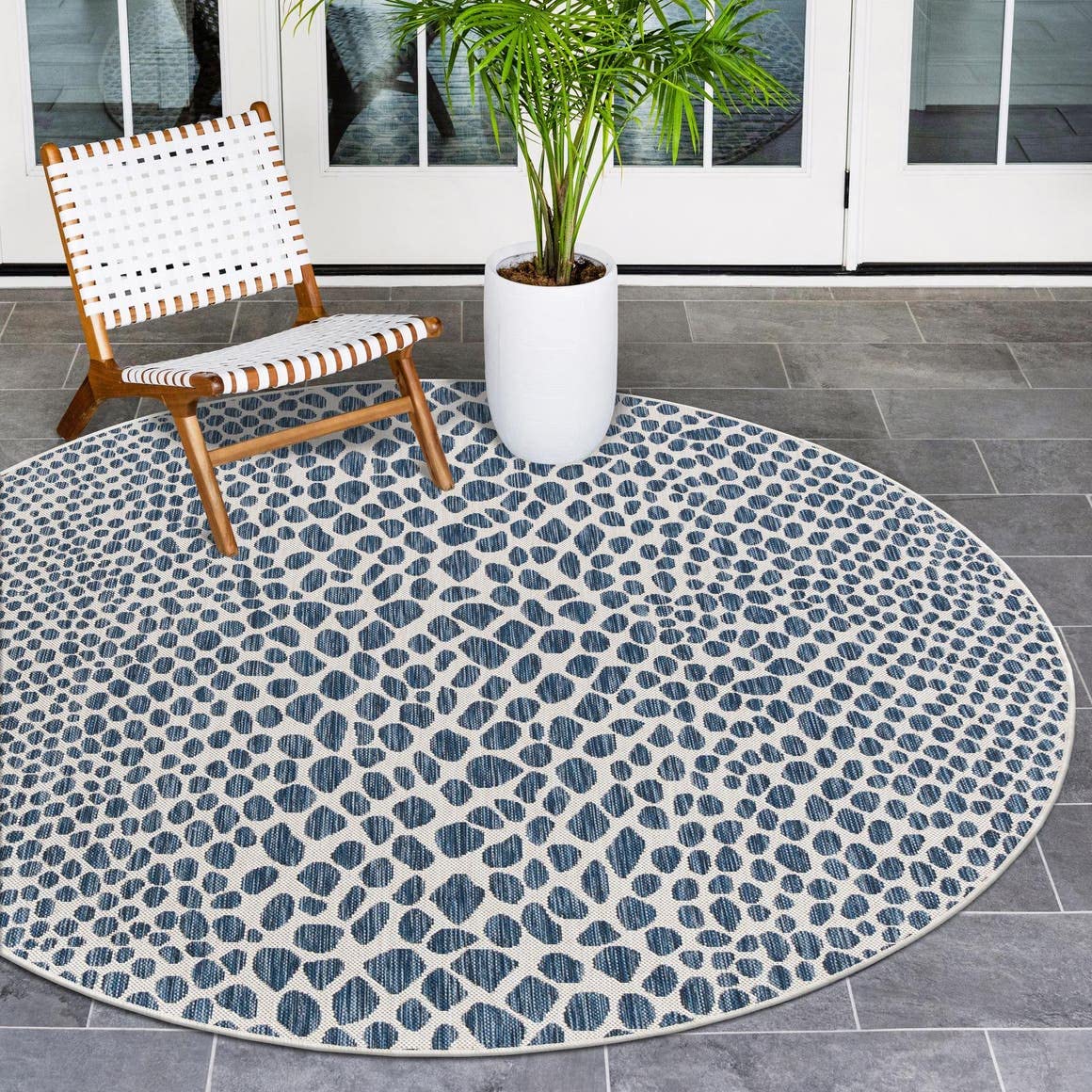 Unique Loom Outdoor Collection Area Rug - Cape Town (9' x 12' Rectangle, Blue/Ivory)
