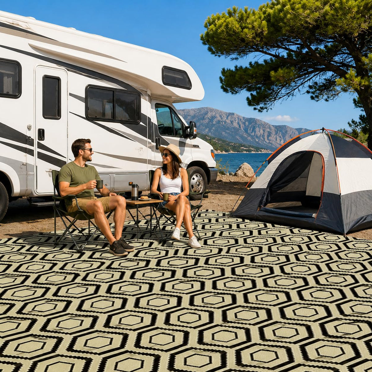 fifame 9x18 Outdoor Rug, Plastic Woven Patio Mat, Waterproof RV Camping Rug