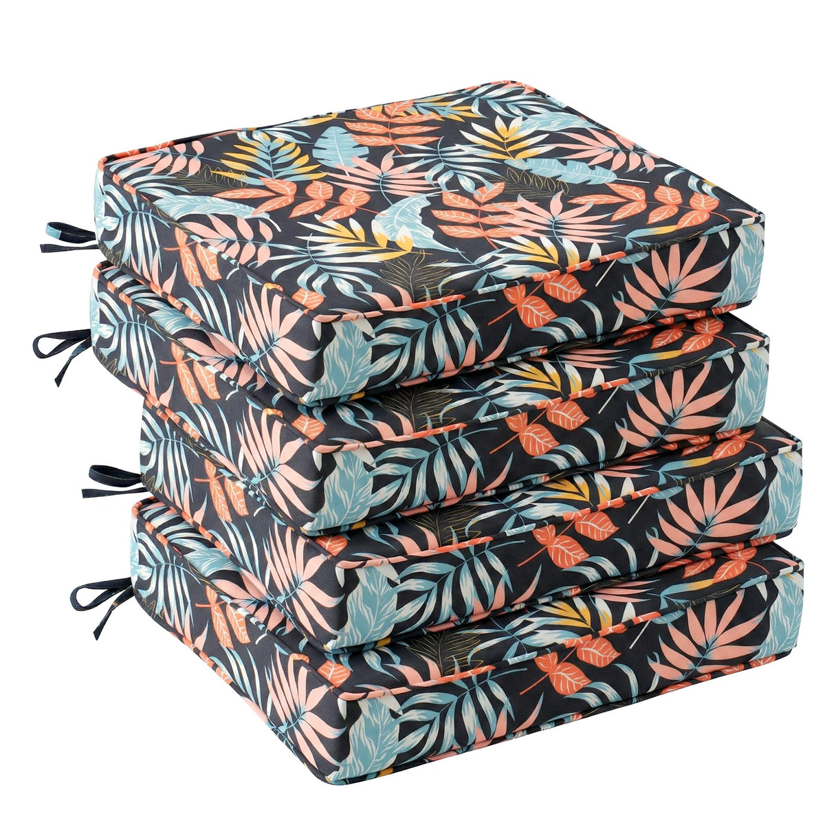 UNIKOME Outdoor Chair Cushions Set of 4, Water Resistant Patio Seat Cushions with Ties for Outdoor Furniture, High-Density Foam, UV & Fade Resistant, Piped Edge – 19" x 19" x 3", Orange