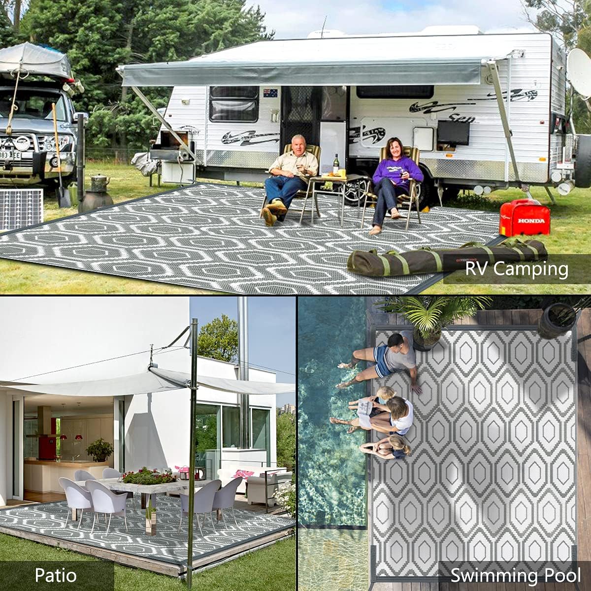 fifame 9x18 Outdoor Rug, Plastic Woven Patio Mat, Waterproof RV Camping Rug