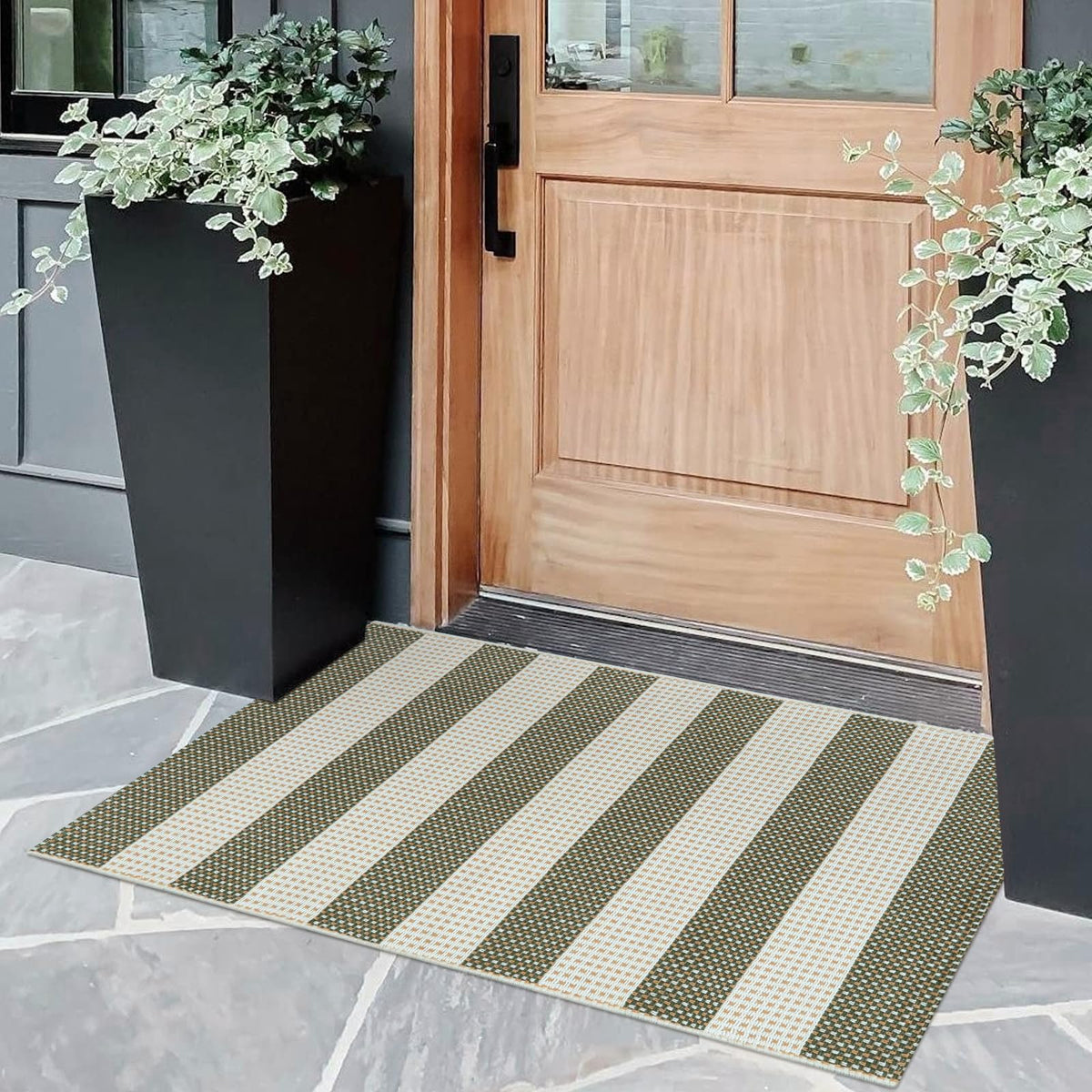 OJIA Washable Area Rug 4'x6', Striped Indoor Outdoor Rugs Patio Camping Rug
