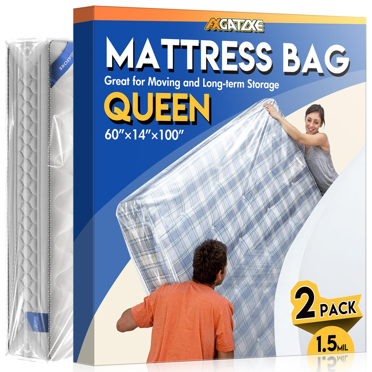 Axgatoxe Plastic Mattress Bag for Moving Storage, King Size (1.5MIL)