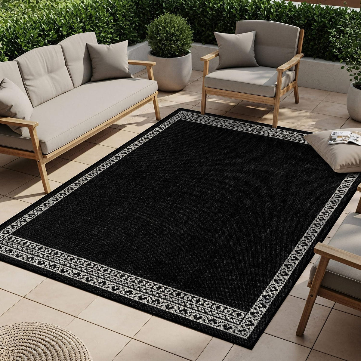 Washable Outdoor Rug 8x10 Modern Area Rugs Outdoor Carpets Bordered Pattern Non Shedding Waterproof Easy Clean Patio Deck Porch Living Room Bedroom Garden RV (8 X 10 Blue)