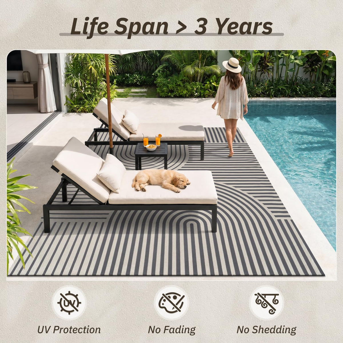 AMOAMI Outdoor Rug Patio Rug 5x8 ft Quick Dry Flatweave Textured Machine Washable Outdoor Carpet with Rubber Particles Backing Boho Outdoor Area Rug for Patio Deck Front Porch Balcony Greyish Black