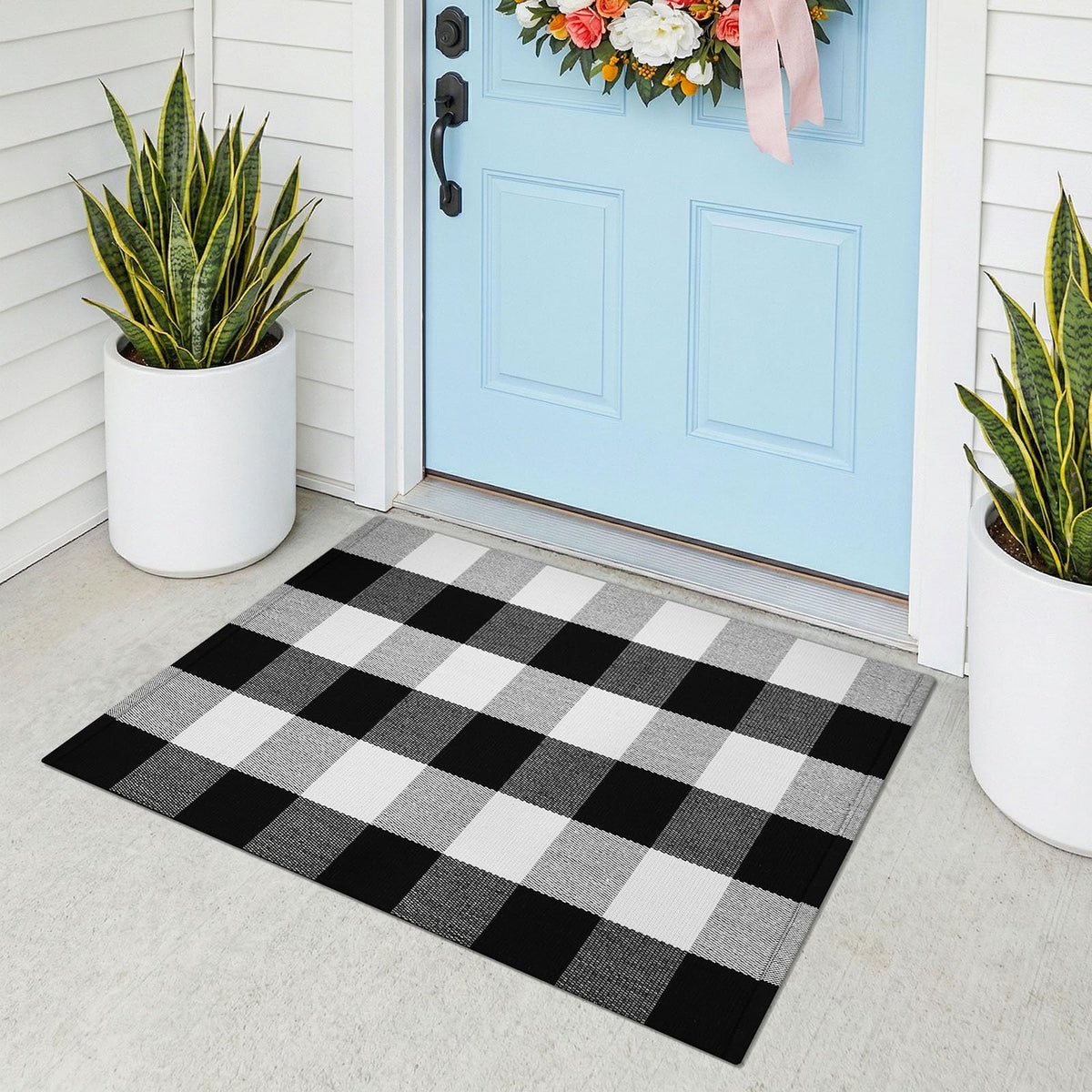 KOZYFLY Buffalo Plaid Area Rugs 27.5x43 in Black and White Checkered Rug