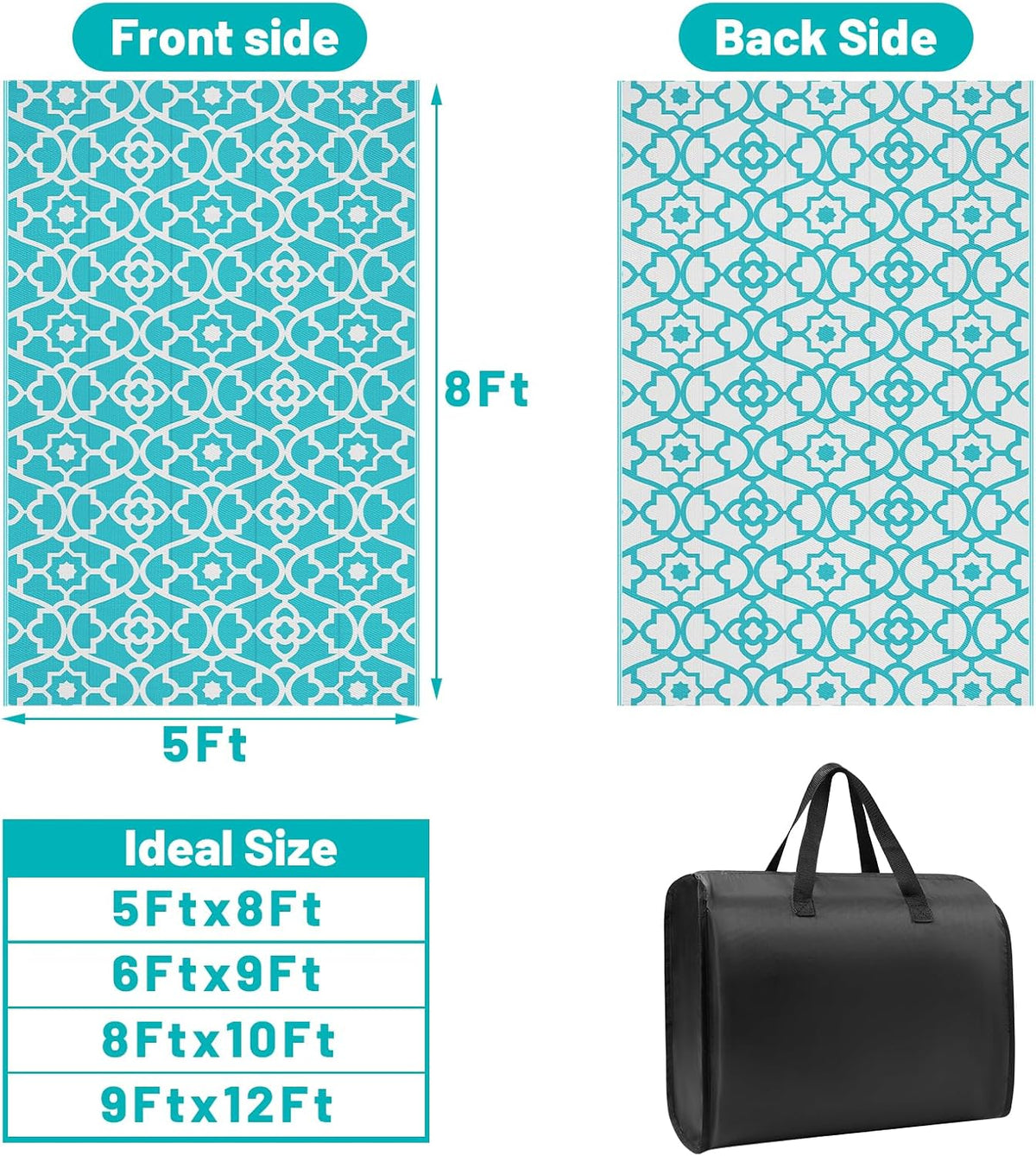 HEBE Waterproof Outdoor Rug 5'x8', Geometric Reversible Plastic Patio Rug