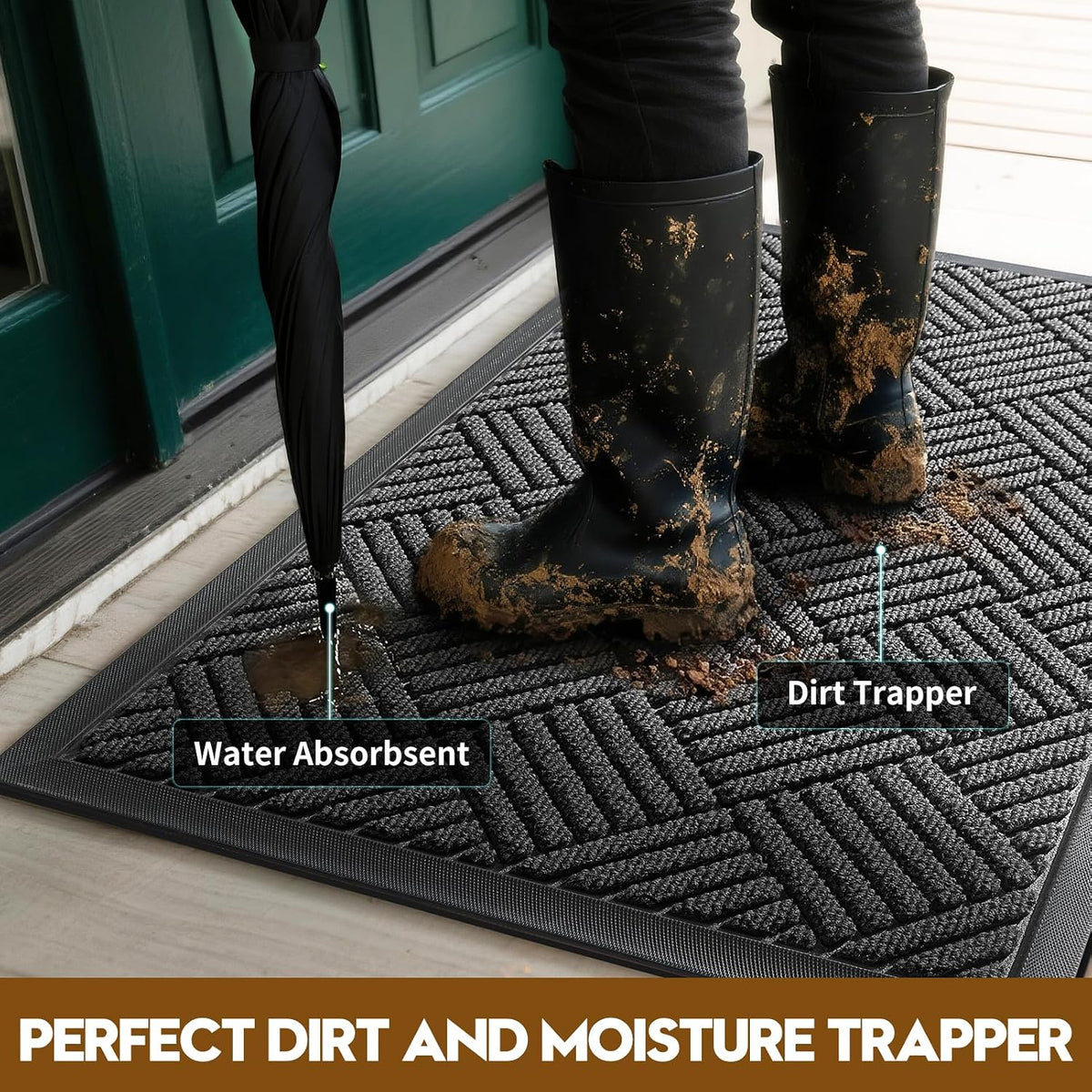Front Door Mat, Heavy Duty Non-Slip Doormat 29.5"x17", Grey