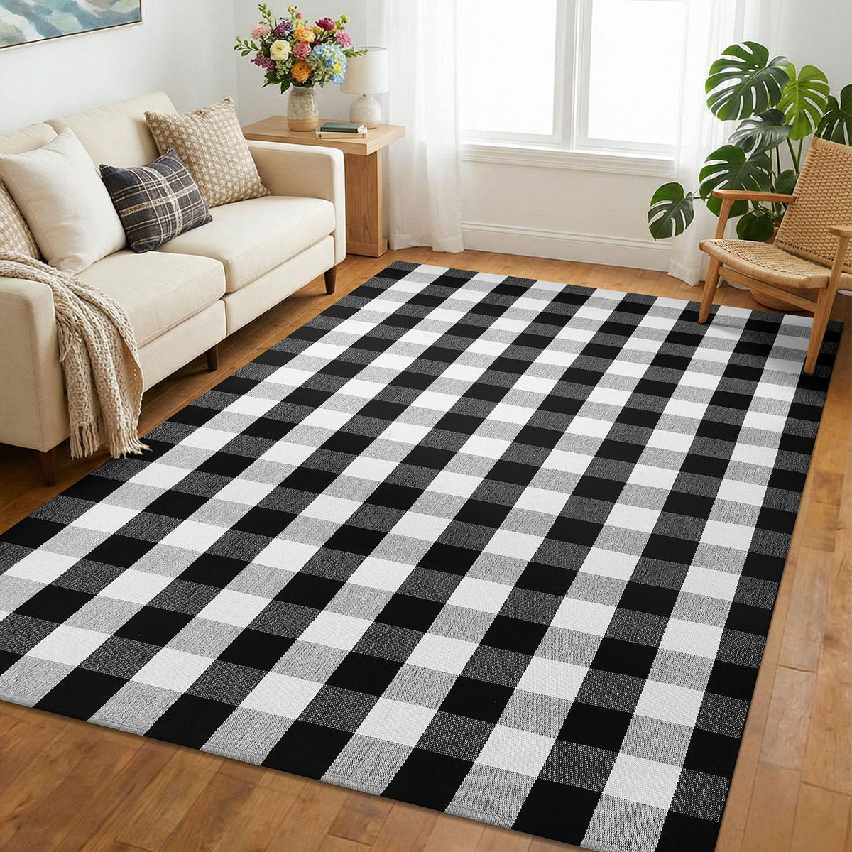 KOZYFLY Buffalo Plaid Area Rugs 27.5x43 in Black and White Checkered Rug
