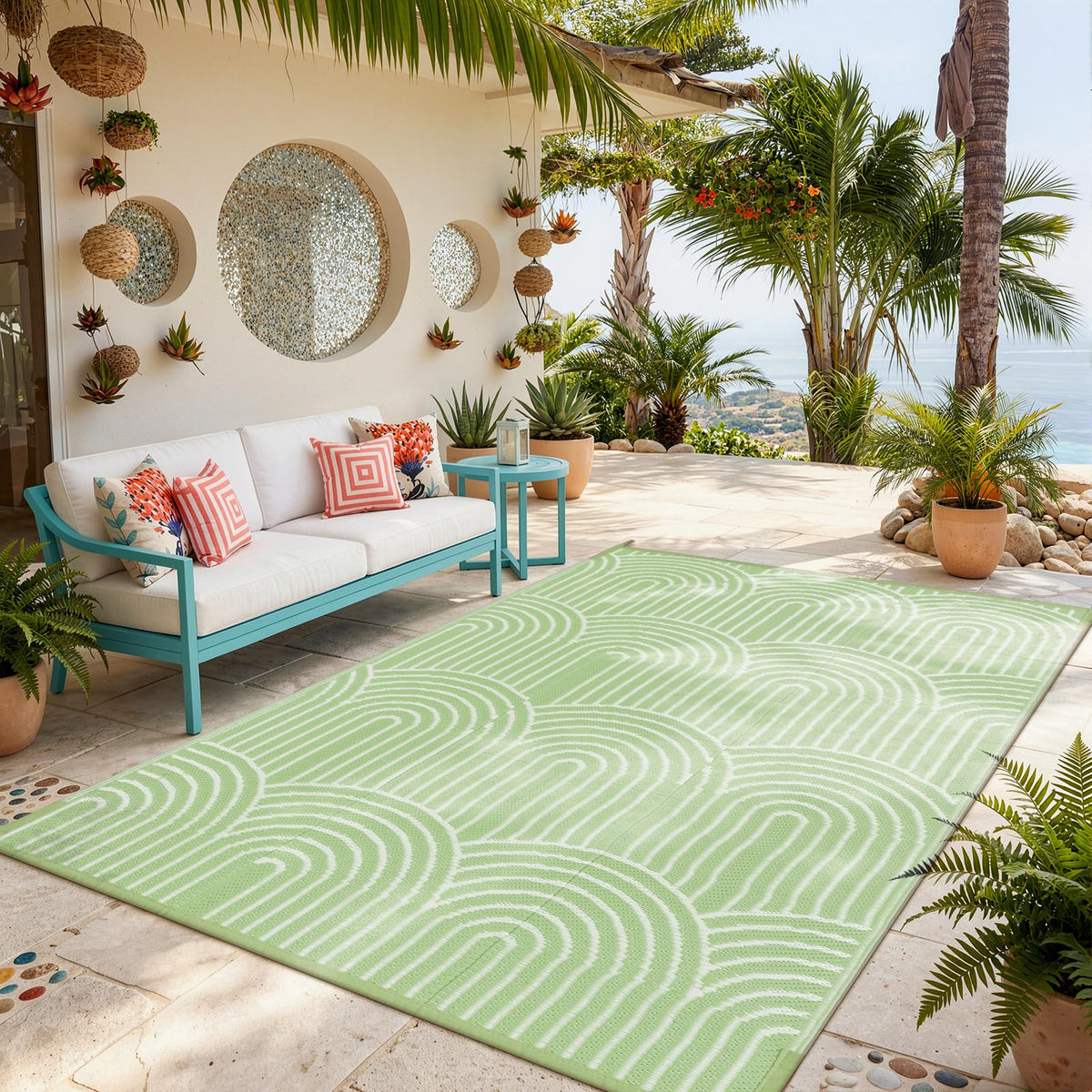 Lahome Extra Large Outdoor Rug 8x10 Patio Waterproof,Reversible Camping Rug