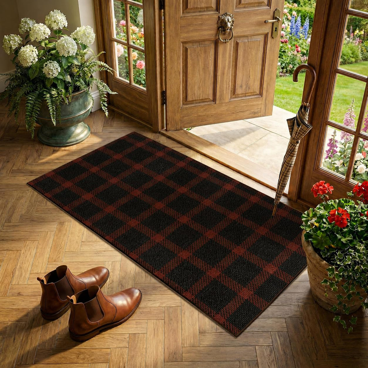 JTJ Easy Jute 3x5 Outdoor Rug for Front Porch, Washable Sage Green Plaid