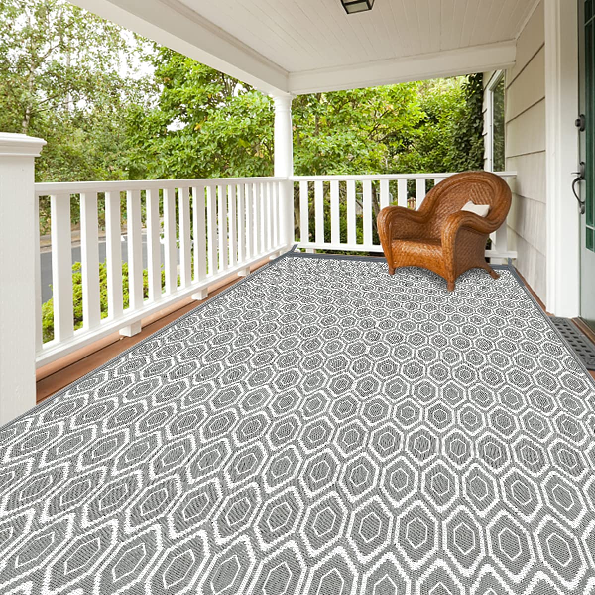 fifame 9x18 Outdoor Rug, Plastic Woven Patio Mat, Waterproof RV Camping Rug