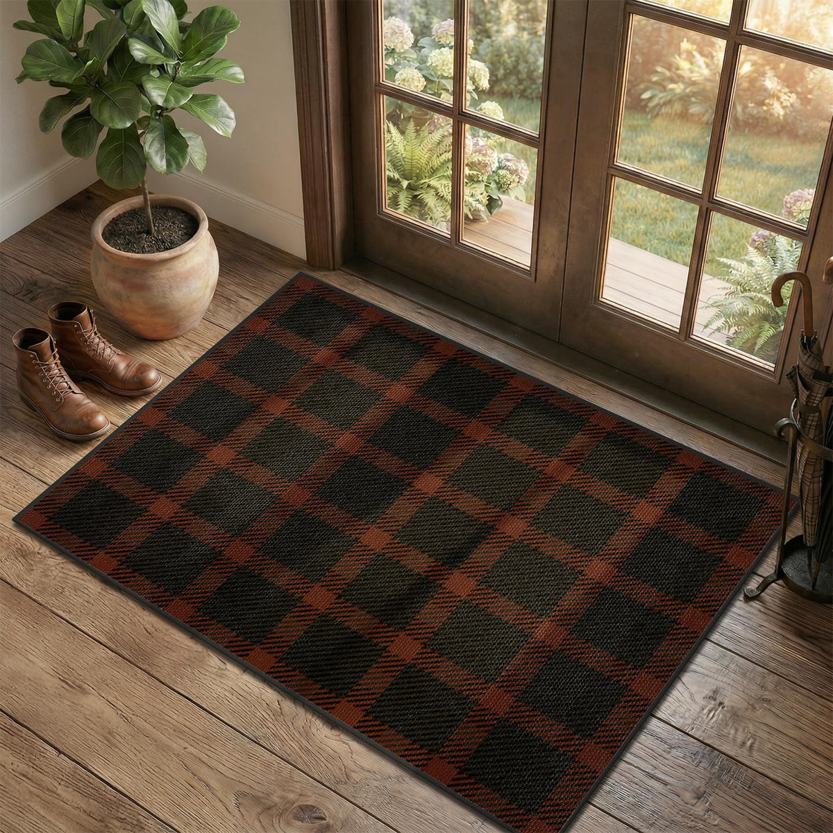 JTJ Easy Jute 3x5 Outdoor Rug for Front Porch, Washable Sage Green Plaid