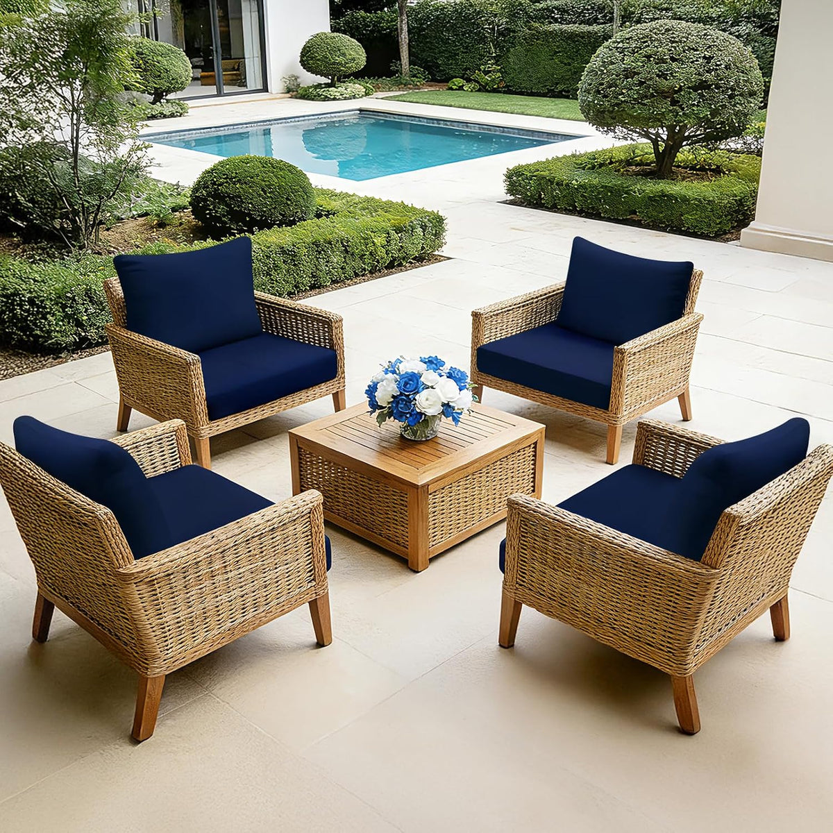 Outdoor Chair Cushion Patio Furniture Seat & Back Pillow 24 x 24 Inch Blue