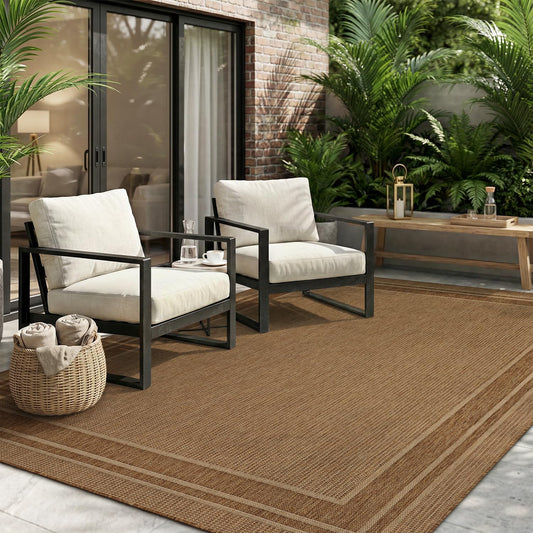 MontVoo-Outdoor Rug-Patio Rug 5x7 ft Polypropylene Indoor Outdoor Rugs Outdoor Carpet for Patio Deck Balcony Porch, Textured Weave, Durable for High Traffic, Fade-Resistant, Modern Neutral Brown