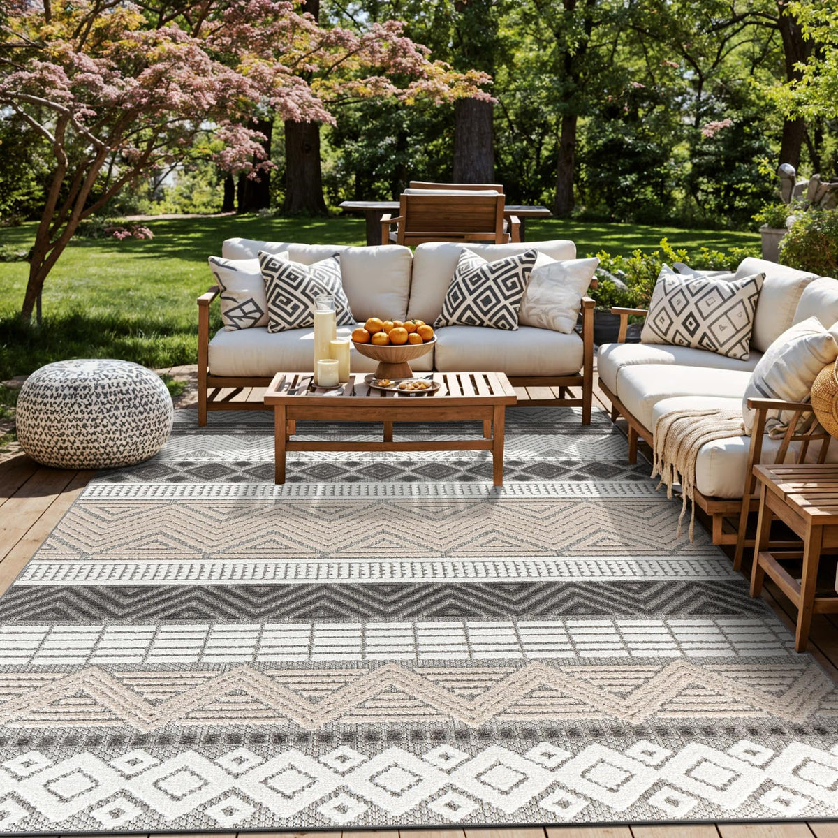 Rugshop Marbella Indoor/Outdoor Contemporary Boho Area Rug Gray 7'10" x 10'