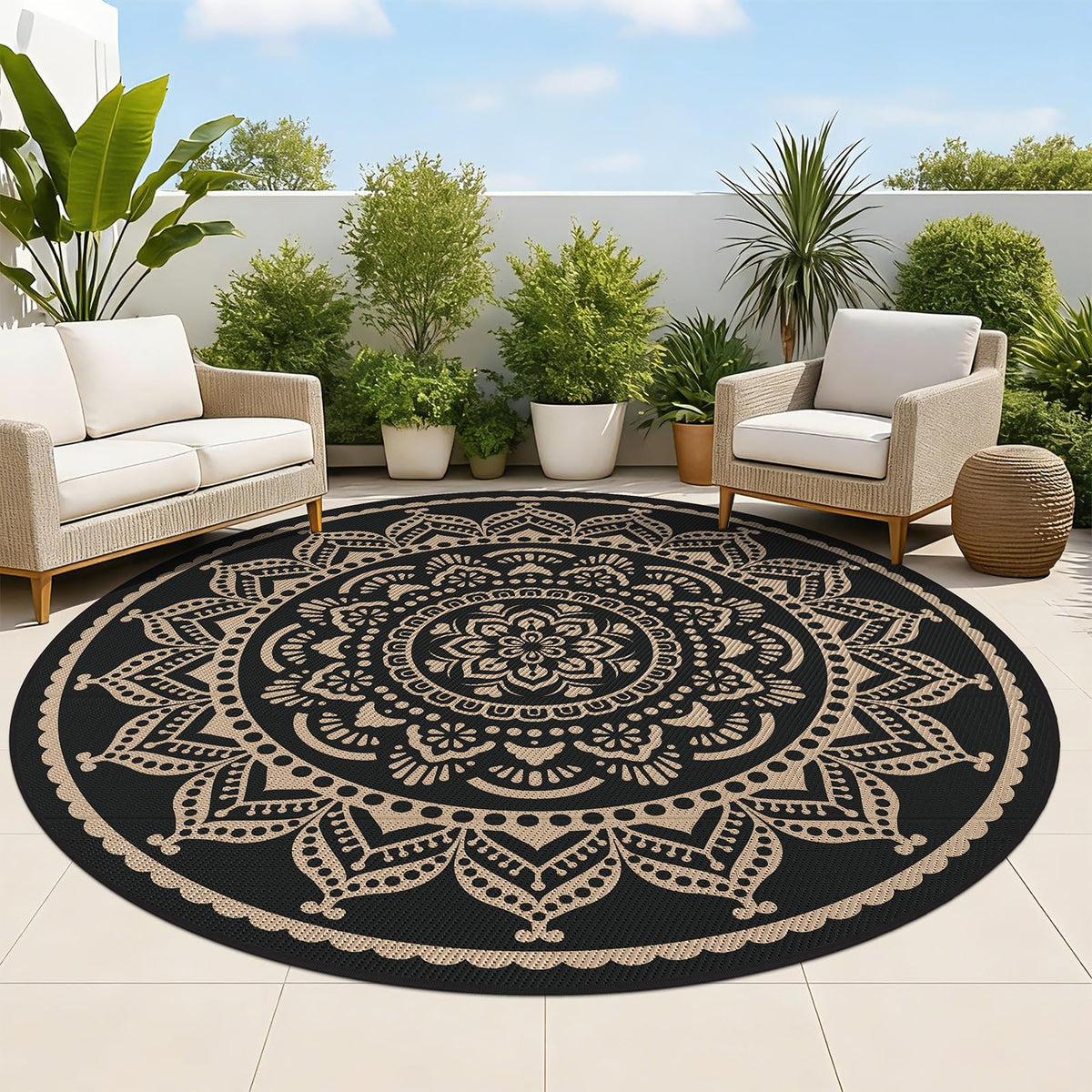 Bsmathom Waterproof Outdoor Rug 8'x10' Reversible Boho Plastic Straw Patio Deck Camping Rugs, Indoor Outdoor Portable RV Mat Clearance Carpet for Outside, Porch, Balcony, Backyard, Beach, Pool,Grey
