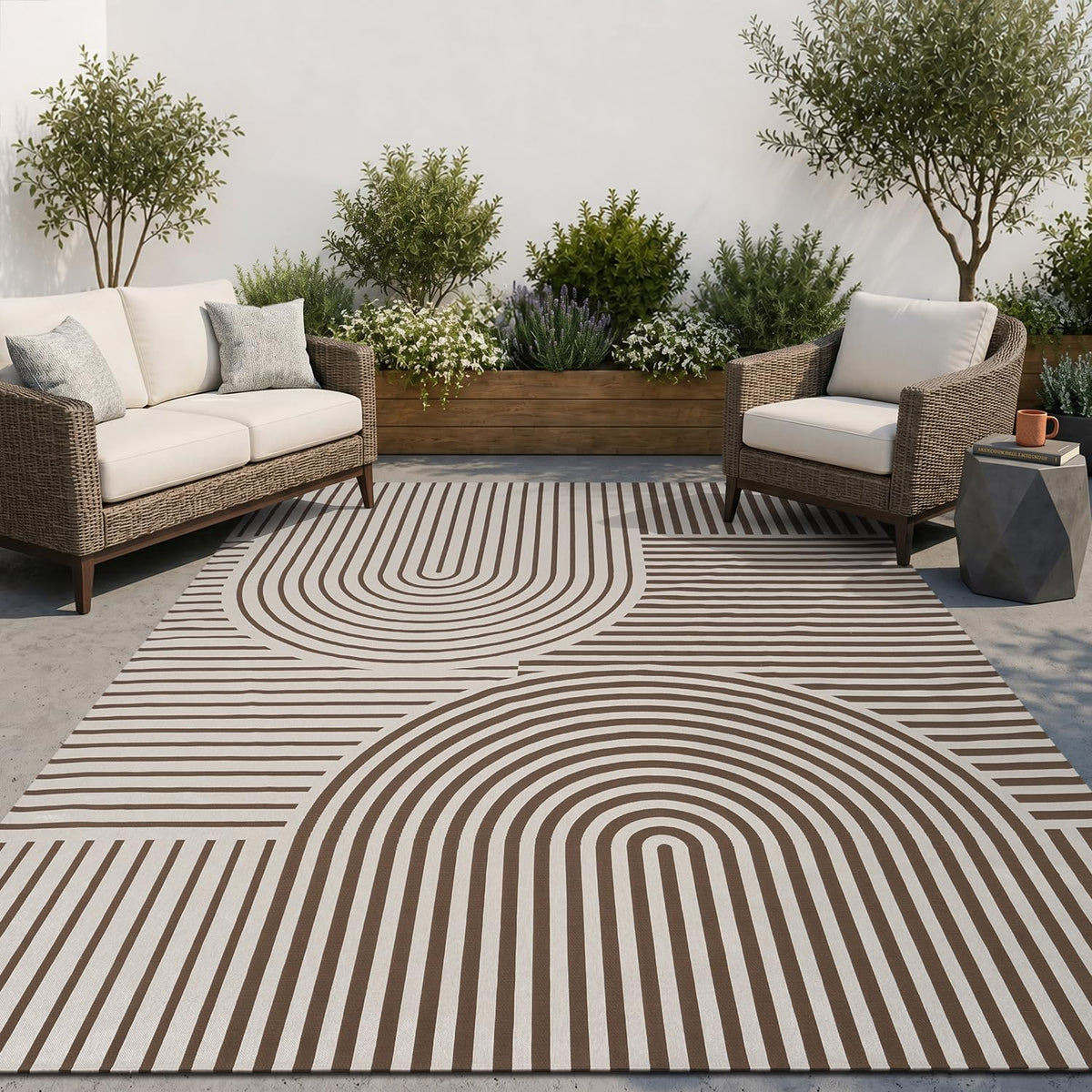 AMOAMI Outdoor Rug Patio Rug 5x8 ft Quick Dry Flatweave Textured Machine Washable Outdoor Carpet with Rubber Particles Backing Boho Outdoor Area Rug for Patio Deck Front Porch Balcony Greyish Black